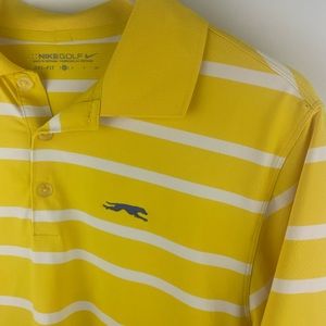 Nike Dri Fit Golf Polo Yellow Striped Slazenger Logo